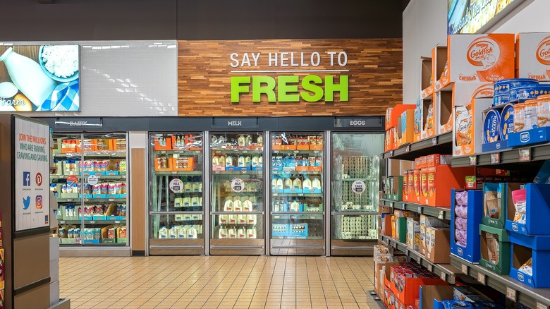 Interior of New York Aldi store showing cold dairy case