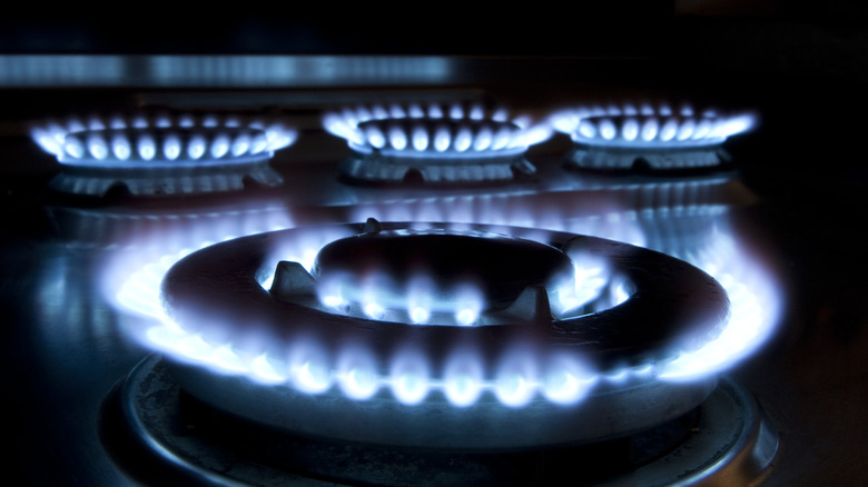 Large and small burners on gas stove