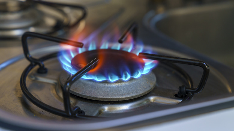 Hot flame on a gas stove