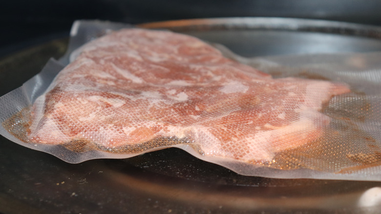 Frozen meat in a sealed bag