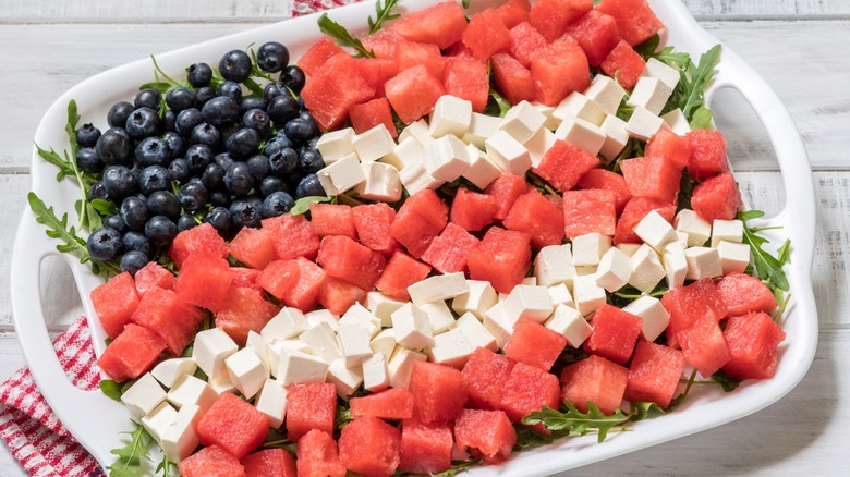 American flag made with watermelon and feta