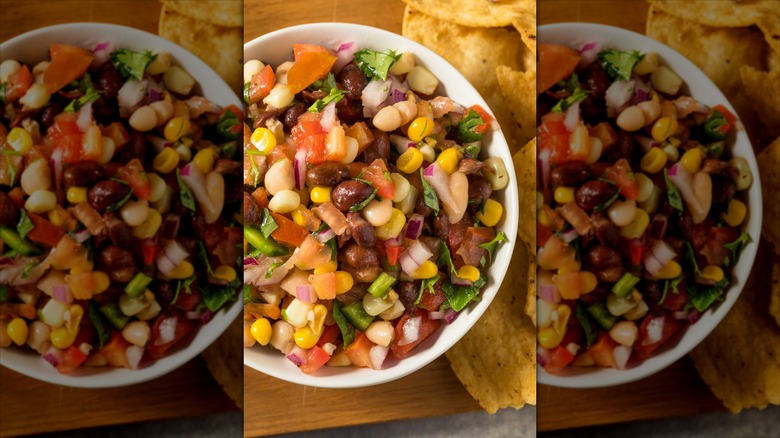 cowboy caviar in bowl with chips