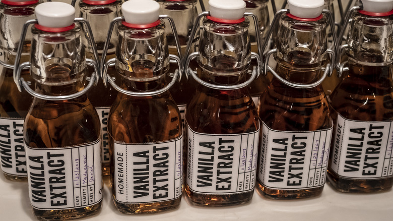 Small bottles filled with vanilla extract