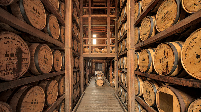 inside the barrel room at Woodford Reserve distillery