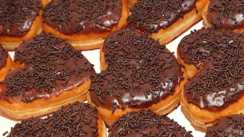 Dunkin's Brownie Batter donuts on a white surface