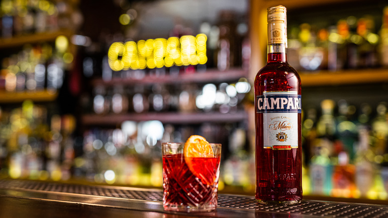 bottle of campari and cocktail
