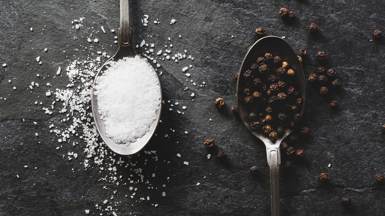 spoons with salt and pepper