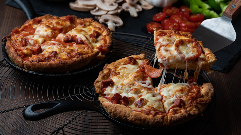 Skillet pizzas with crisp crusts