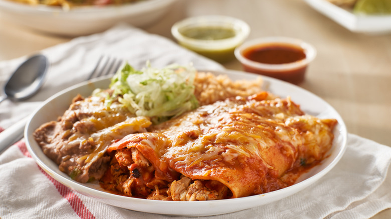 Mexican enchiladas with red sauce