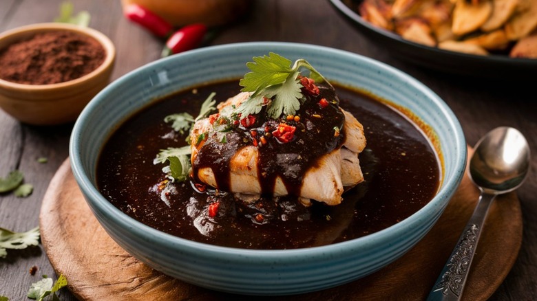 A dish of mole with chicken