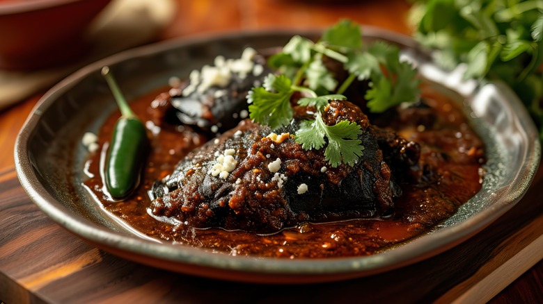 Mole with green chilies and cilantro