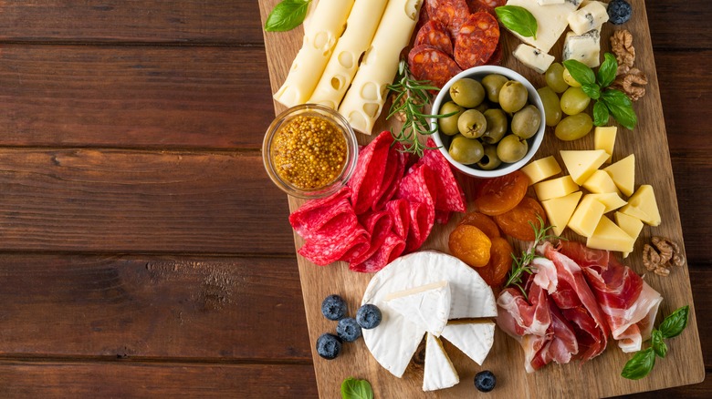 Charcuterie board with meats and cheese