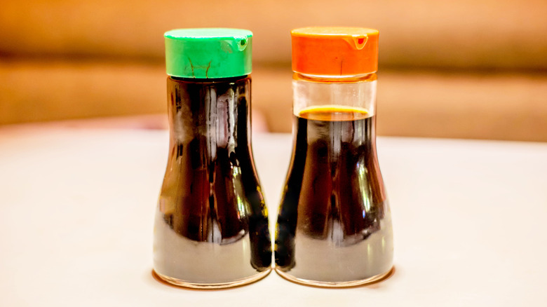 two bottles of soy sauce