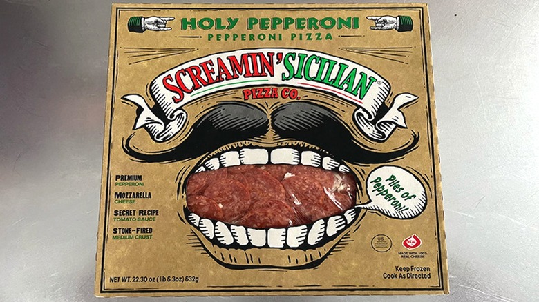 A box of Screamin' Siciclian Pepperoni Pizza 