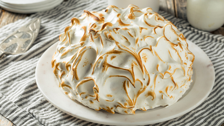 Baked Alaska on white plate