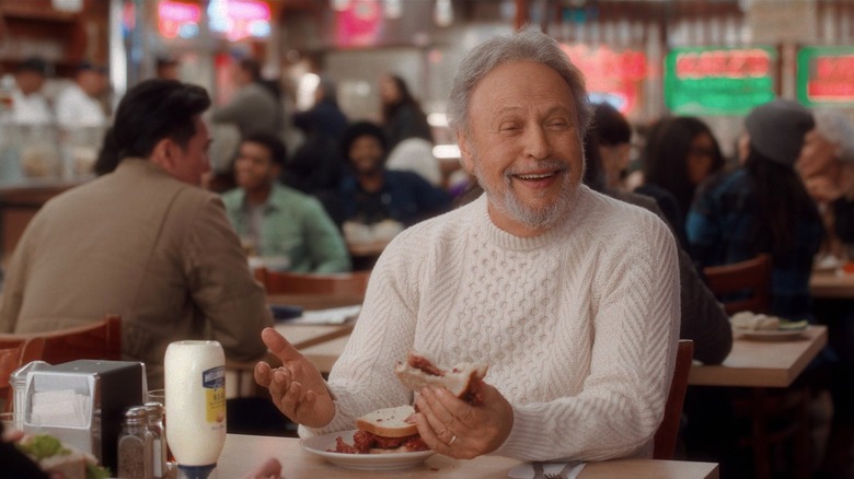 Billy Crystal holding sandwich in Hellman's Super Bowl commercial