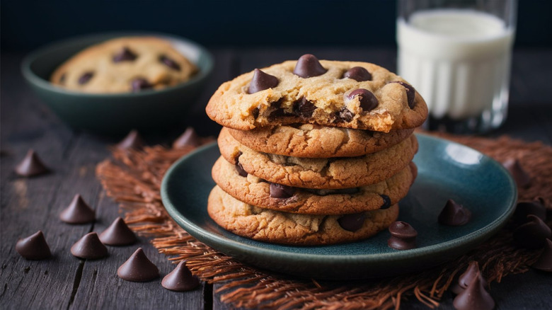 Plate of chocolate chip cookies.