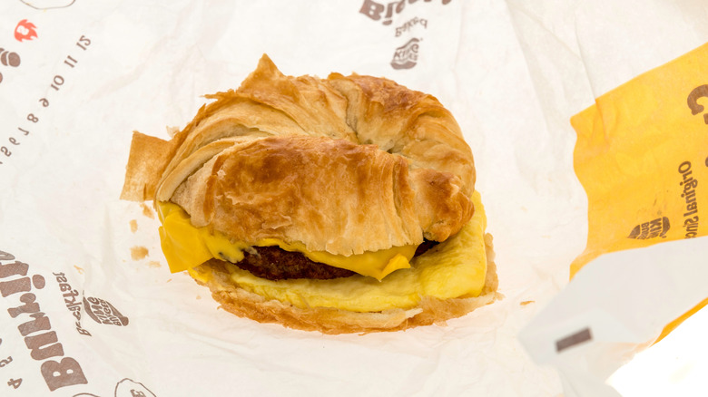 Burger King breakfast sandwich croissanwich on white wrapper