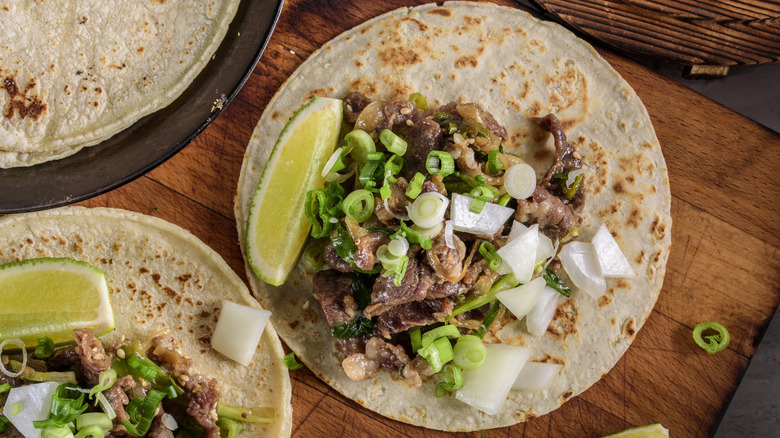 White corn tortillas with a light char