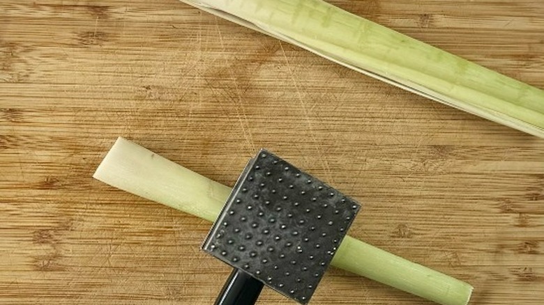 lemongrass stalks with mallet