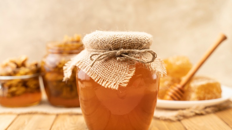 Small glass pot of honey
