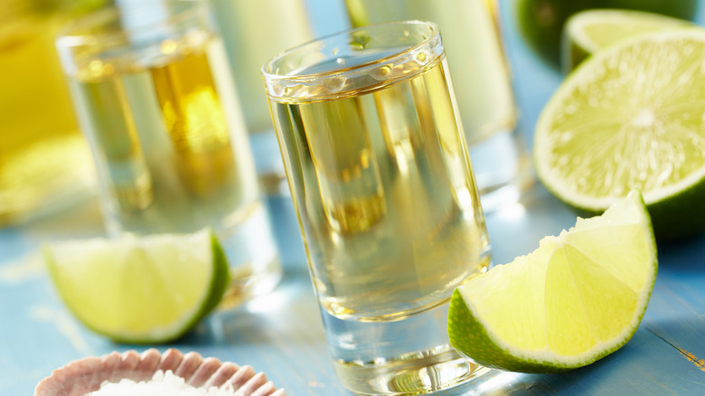 Tequila shots with salt and lime