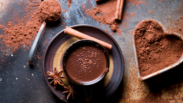 hot chocolate mug garnished with cocoa powder