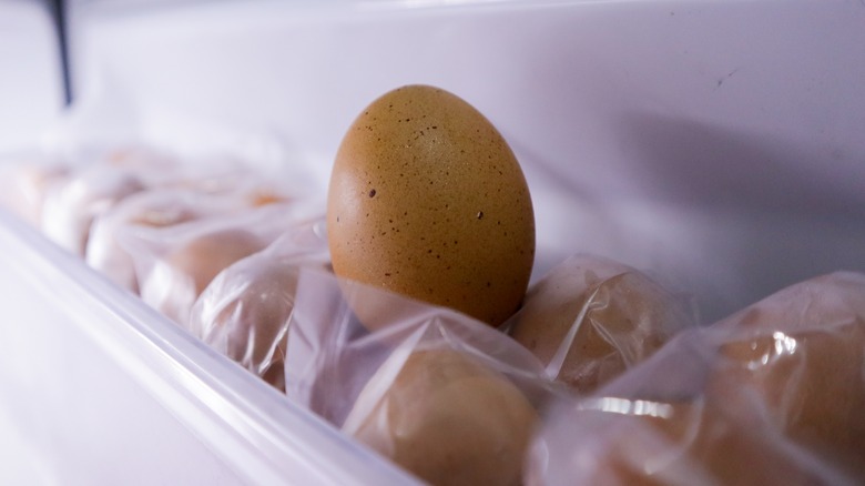 Sealed and unsealed eggs in the fridge