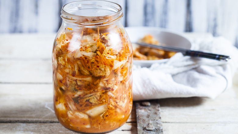 Kimchi in large glass jar