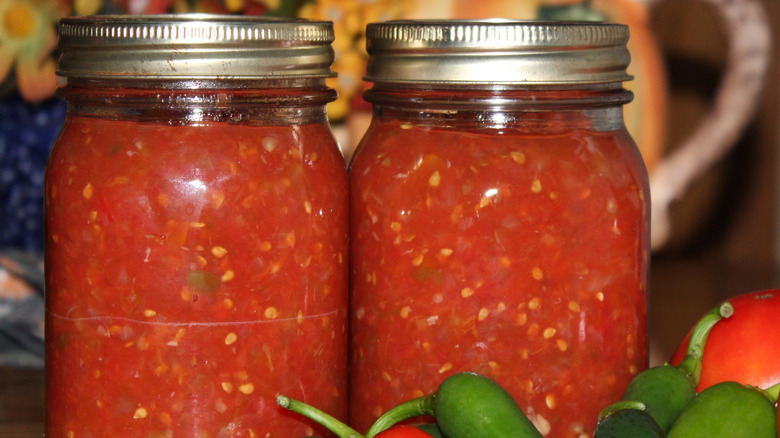 Two jars of homemade salsa