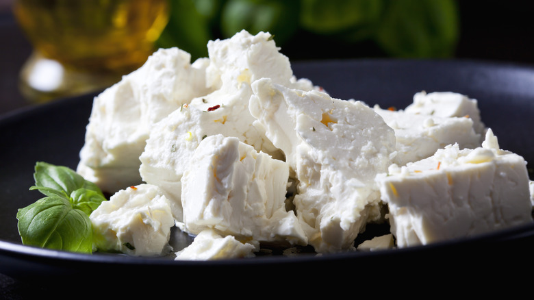 chunks of feta in dish