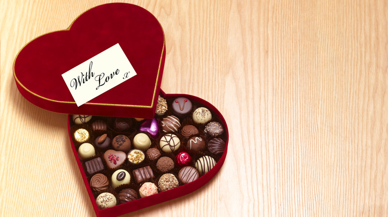 A heart-shaped box of chocolates for a Valentine