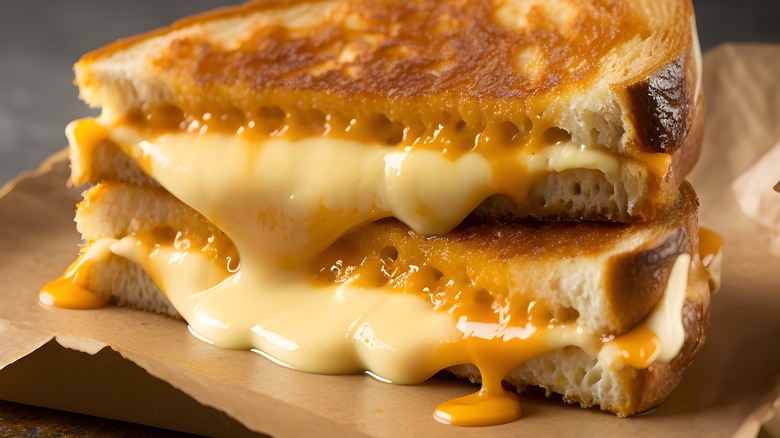 A grilled cheese with melted filling