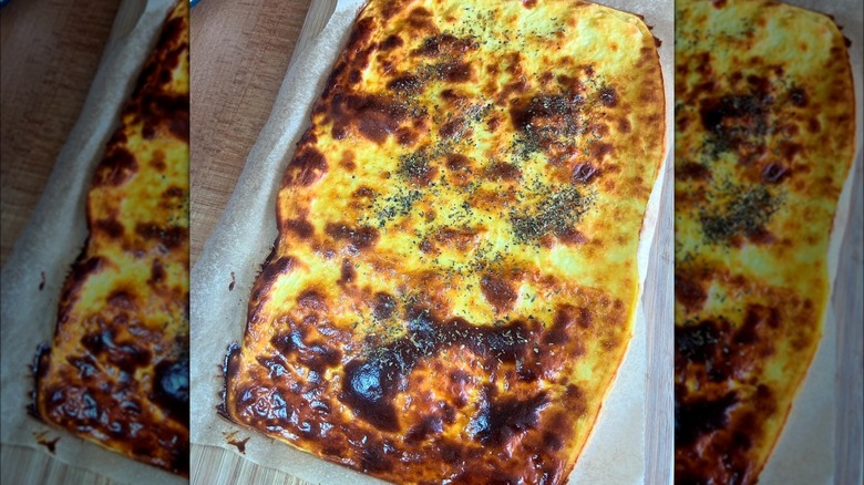 Cottage cheese flatbread in a baking dish