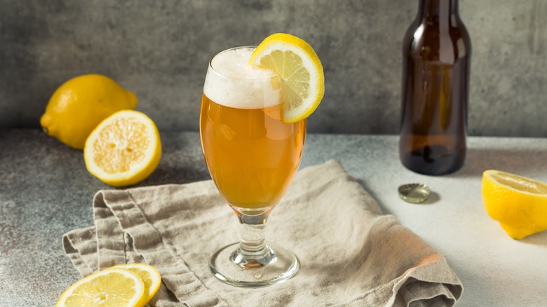 Beer with a lemon wedge