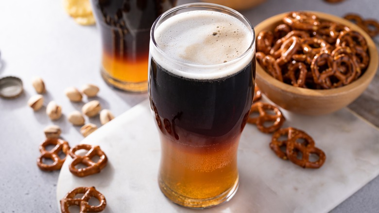 Beer cocktail with pretzels