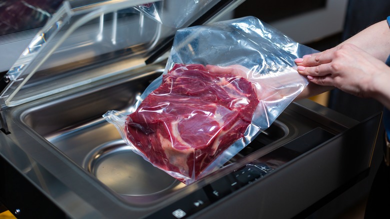 Meat in vacuum sealed bag cooked sous vide