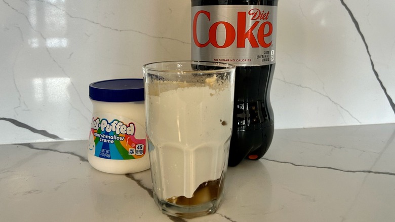 Fluffy coke with marshmallow fluff and diet coca-cola