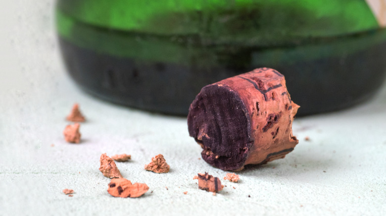 closeup of a broken wine cork