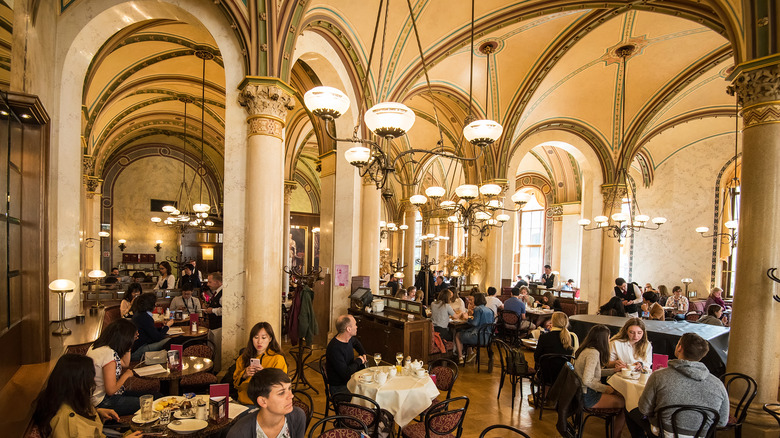 Interior of Café Central in Vienna, Austria.