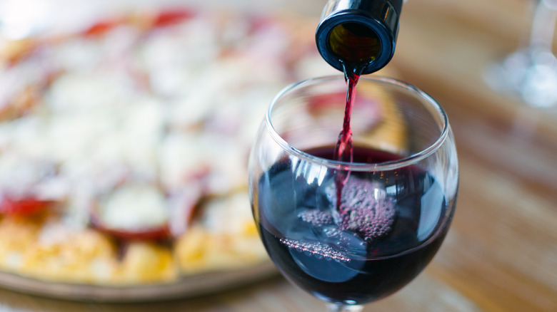 red wine and pizza