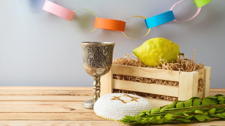 Sukkot table with etrog (citron)