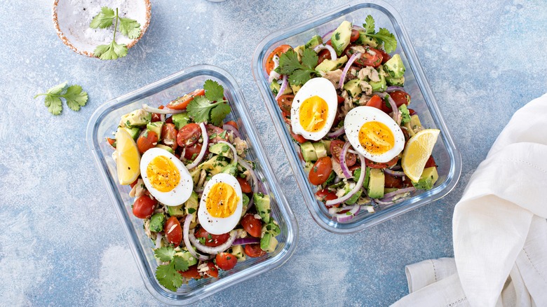 Meal prep containers with salad