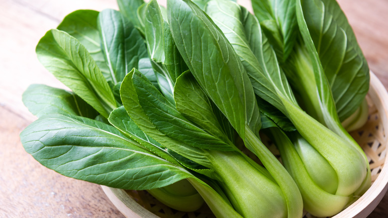 a bowl of bok choy stalks