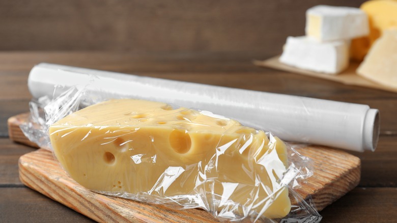 Soft cheese wrapped in plastic and kept away from rind cheese