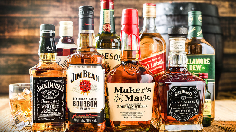 Various whiskey and bourbon brands