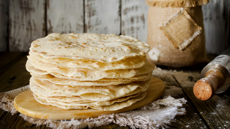 Freshly made tortillas rustic background