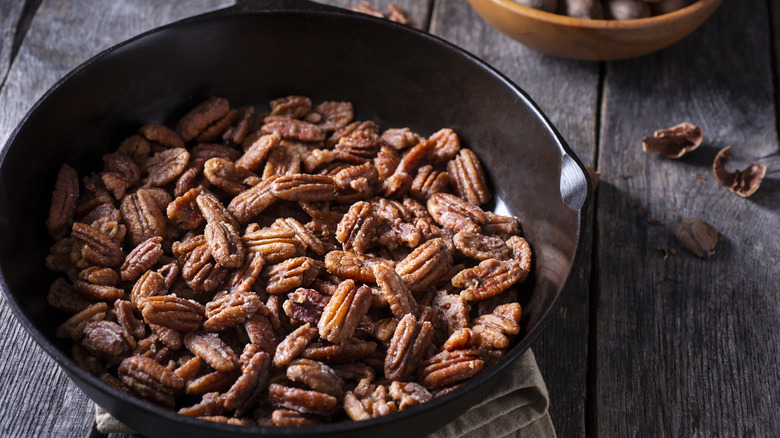 Pecans in a cast iron pan