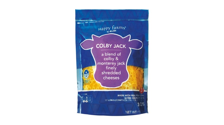 Bag of Happy Farms Colby Jack shredded cheese