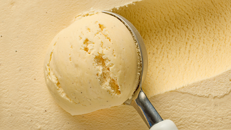 Vanilla ice cream scooped closeup.